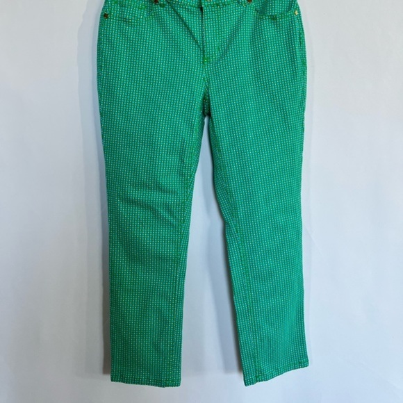 Cynthia Rowley Printed Green / White Stretch Capris with Gold Hardware Size 4 - Picture 3 of 9